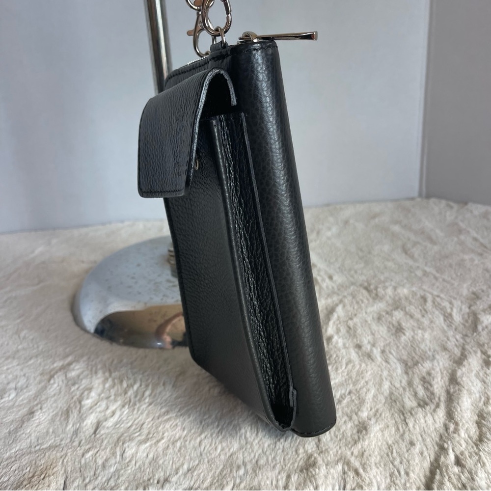 VERA PELLE Black Leather Crossbody Wallet And Phone Pocket - Picture 5 of 16